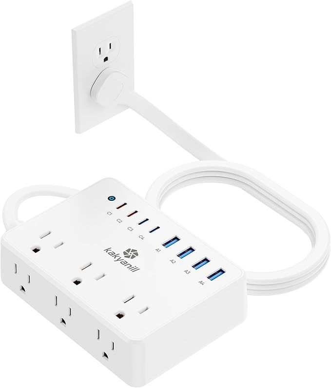 Kakyanill 100W Charging Station, 6 AC Outlets 8 USB Power Strip