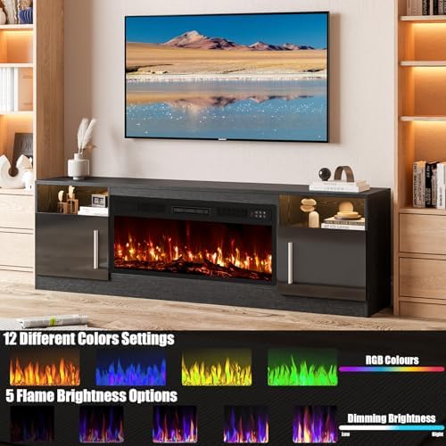 VITESSE 70”Fireplace TV Stand,Modern Entertainment Center Heating Fireplace