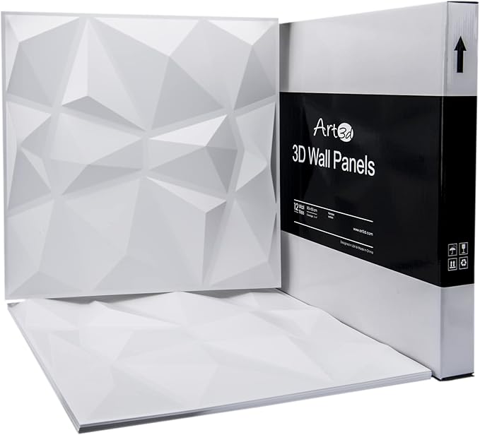 Art3d 12 Pack 3D Diamond Design Wall panels 19.7"x19.7" PVC Panel