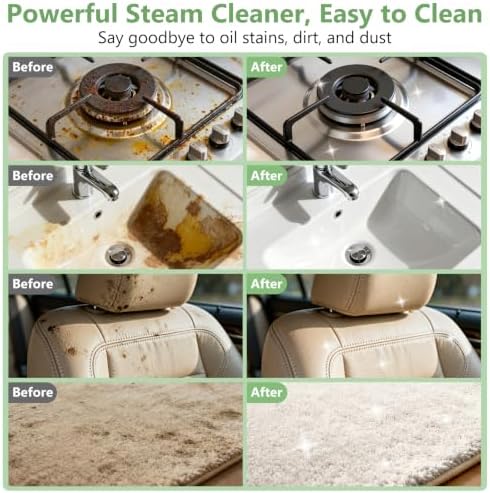 Steam Cleaner, Portable Steamer for Cleaning with 16pcs Accessories, 6-Level Adjustable and 15s Heat-Up, Handheld Steam Cleaner for Home, Tile, Dirt, Grout, Grease, Car Detailing, Light Green