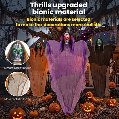 3 Packs Halloween Decorations Outdoor - BCLGSHINE Lighted Giant Hanging Skeleton Decorations, 5.5 ft Scary Halloween-Ghost Lights for Porches, Party, Yards, Gardens, Lawn