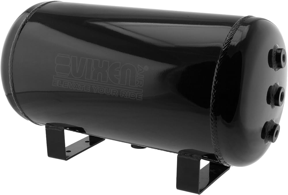 Vixen Air 6 Gallon Aluminum Air Tank 200 PSI, 9 Ports Kit Black VXT5200AB For Air Suspension, Air Ride, Bag, Train Horn | Kit Includes Mounting Hardware