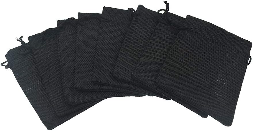 50Pcs Black Burlap Bags with Drawstring, 5.9x7.5 inch Jute Favor Sacks Linen Treat Bags for Halloween, Wedding, Party, Memorial Day, DIY Craft