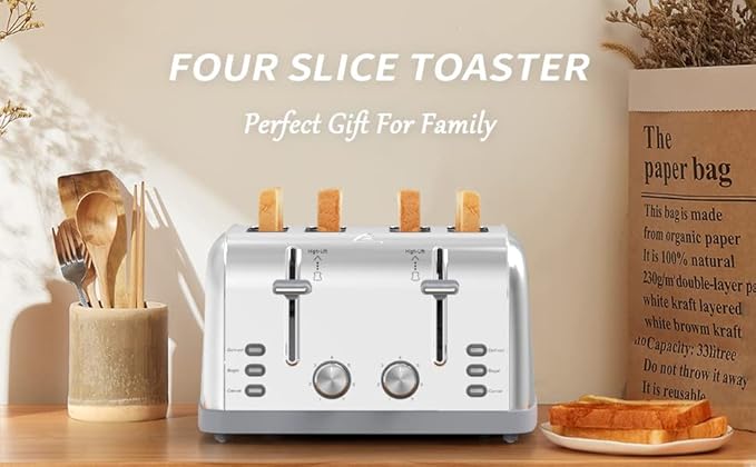 Toaster 4 Slice Retro Stainless Steel, Best Prime 4 Slice Toaster Wide Solt