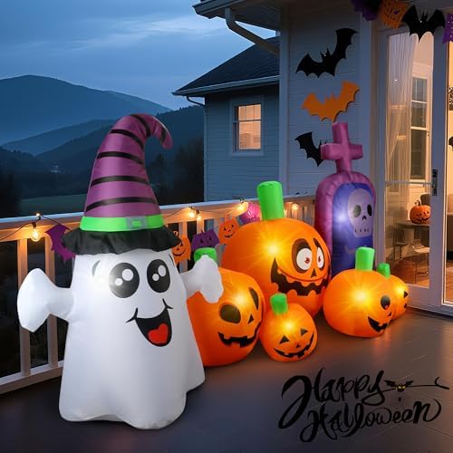 3.7Ft Halloween Inflatable Tombstones Haunted House Prop LED Lights for Halloween Party Holiday Indoor Outdoor Garden Lawn Yard Decorations