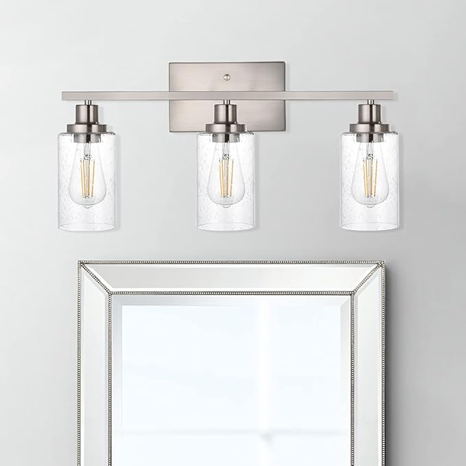 WINSHEN Bathroom Light Fixtures 3-Lights Seeded Glass in Brushed Nickel Finish