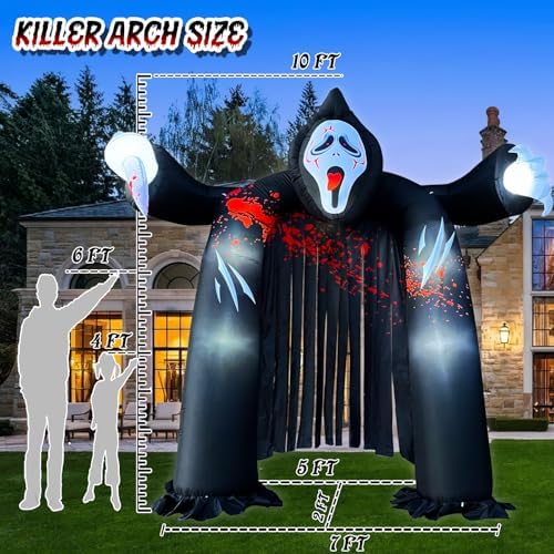 10 FT Halloween Inflatables Archway with Ghost and Build-in LEDs, Blow Up Yard Decorations, Spooky Face Scary Halloween Party Decorations, Large Outdoor Inflatable for Graveyard, Garden, and Lawn