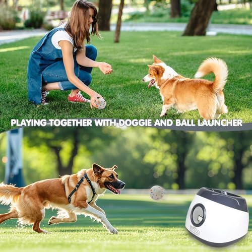 MEKAPLE Automatic Dog Ball Launcher, Upgraded Interactive Dog Balls Thrower with 3 Distance 29Ft-79Ft, Remote Control Ball Launcher for Medium&Large Dogs, 5 Etpu Balls Included (Silver Grey