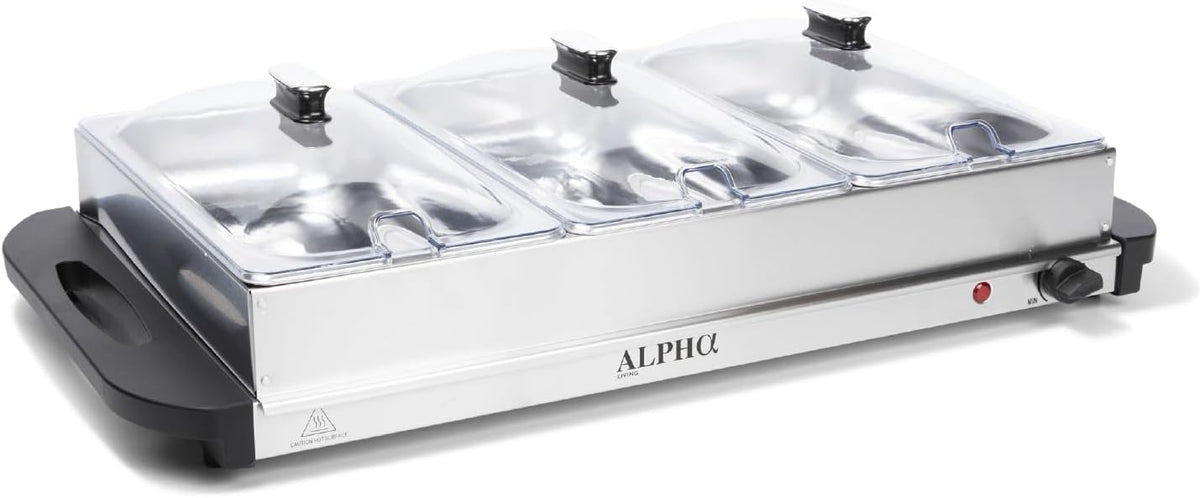 Alpha Living 3x2.5 QT Food Warmers for Parties Buffet Servers and Warmers – Premium Catering Supplies Buffet Display – Stainless Steel Electric Food Warmers with Temperature Control