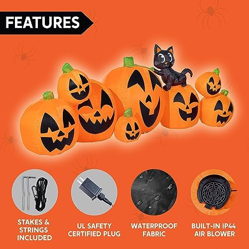 Joiedomi 10 FT Long Halloween Inflatables Outdoor Decorations, Blow Ups Inflatable Pumpkin for Yard with Witch's Cat, 8 Pcs Blow Up Pumpkin Decor for Halloween Decorations Outside