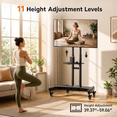 perlegear rolling tv stand for 32-84 inch tv, close-up detail