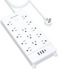 TROND Surge Protector Power Strip 10 ft, Flat Plug Long Extension Cord