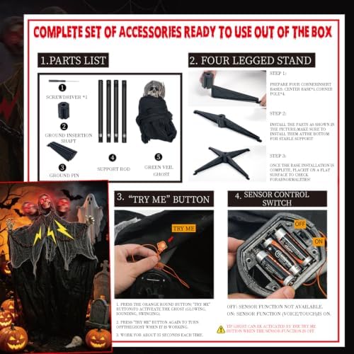 Halloween Skeleton With LED Red Glowing Eyes, Sound & Touch Activated Motion, Audio & Swaying Body, Adjustable Joint Arms for Theme Party, Yard, Lawn, Indoor Outdoor Display Gray Clothes