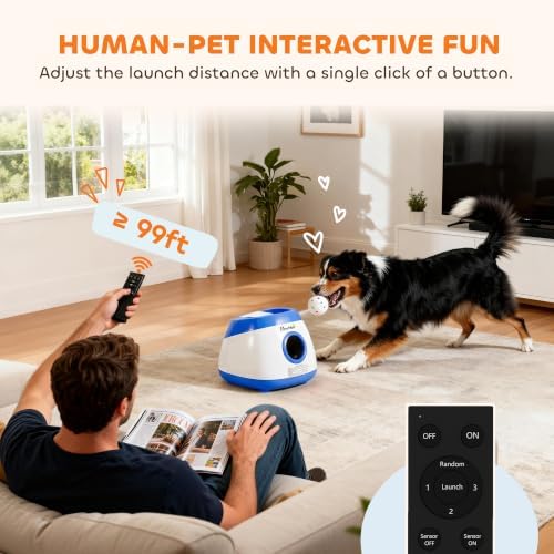 PawHut Automatic Dog Ball Launcher Remote Control for Large Breeds Blue