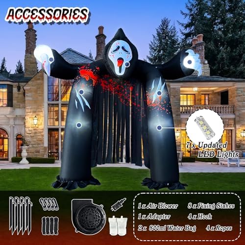 10 FT Halloween Inflatables Archway with Ghost and Build-in LEDs, Blow Up Yar...