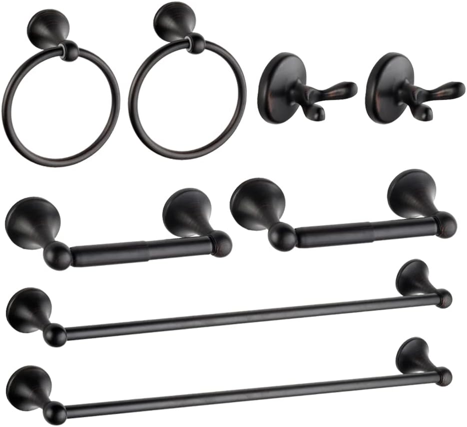 8 Piece Bathroom Accessory Set(Adjustable Towel Bar, Towel Ring, Toilet Paper Holder,Towel Robe Hook), Wall Mounted Bathroom Hardware Accessories Set,Oil Rubbed Bronze