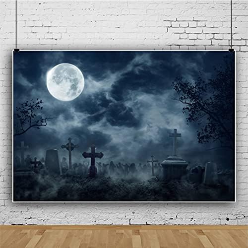12x8ft Polyester Graveyard Scary Halloween Backdrop for Photography Misty Cem...