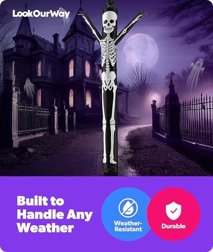 LookOurWay Halloween Air Dancers Inflatable Tube Man Set | 20ft Skeleton Wacky Waving Inflatable with 12-Inch Blower | Outdoor Halloween Decorations & Halloween Blow Ups for Business or Yard Display