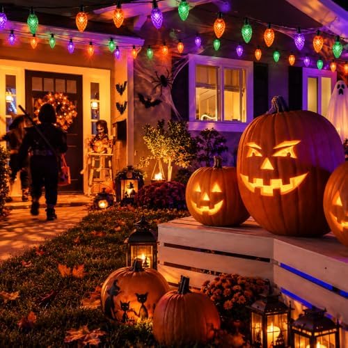 Connectable 2PK C9 Orange Purple Green Halloween Lights Plug in 86FT 100LED