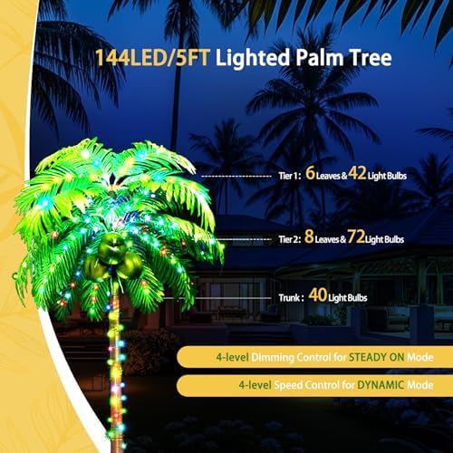Ledido 5FT Halloween Lighted Palm Trees for Outside with Remote Coconuts