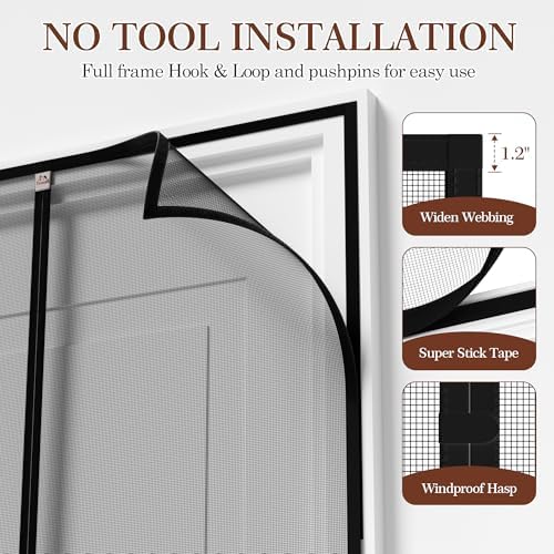 Yotache Narrow Magnetic Screen Door Fit Doors 28" x 80", Black
