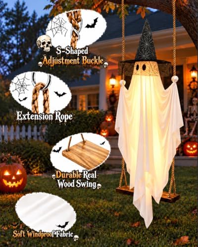 Halloween Swinging Ghost Outdoor Decor: 6.6FT Spooky Hanging Ghost with Hat