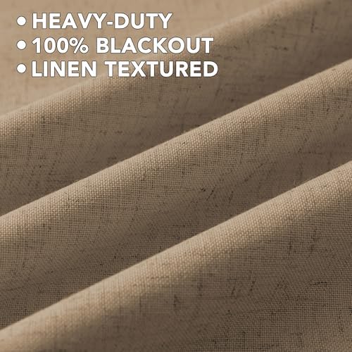 H.VERSAILTEX 100% Blackout Linen Curtains 63" L Heathered Macchiato