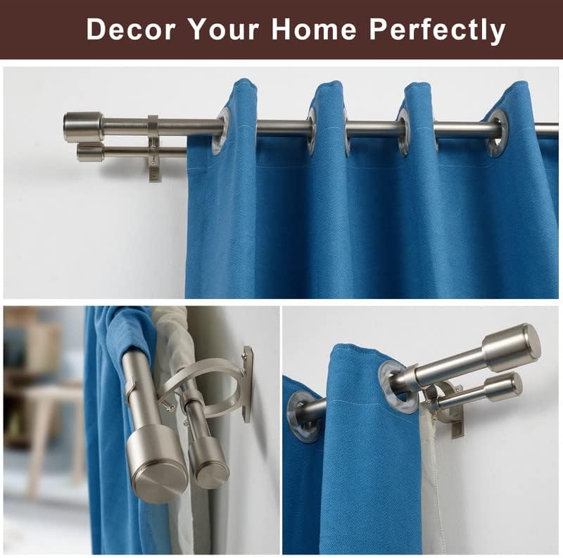 double curtain rods brushed nickel, double drapery rod, side view