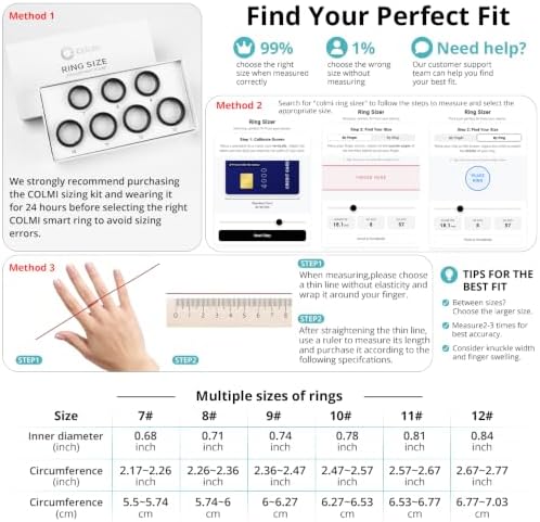 COLMI Smart Ring for Women, AI Health Tracker & 5ATM, R02. (Black, 11#)