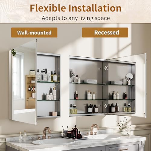 BEAUTYPEAK 16" x 24" Bathroom Medicine Cabinet Mirror with Storage