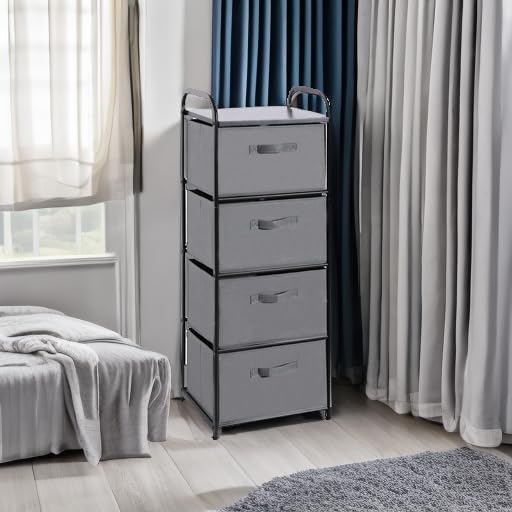 MAX Houser 4 Drawer Fabric Dresser Tall Storage Tower, Dresser Chest