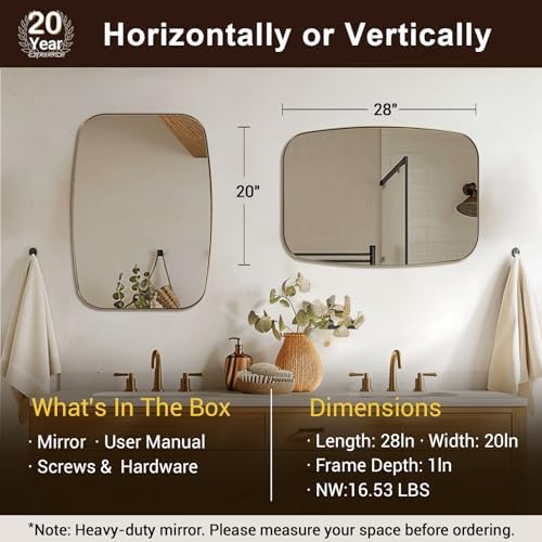 ANDY STAR Oval Mirrors for Bathroom, 20x28 Gold Bathroom Vanity Mirror with Metal Frame, Brass Oblong Mirror for Over Sink, Modern Anti Rust Wall Mounted
