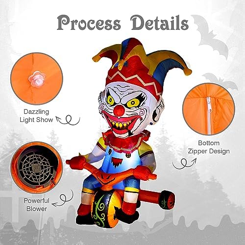 WBHome 5 Ft Halloween Inflatable Outdoor Clown Bicycle Decorations, Day of The Dead Blow Up Yard Decor with Built-in LED Light (Plug in) for Lawn Home Dia de Los Muertos Party Indoor Outdoor