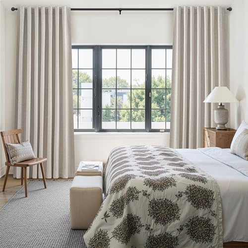 QJmydeco 100% Blackout Curtains 45 Inches Long 2 Panels Set, Short Linen Heat Blocking Drapes 46 Inch Small Window Decor for Kitchen Bedroom Bathroom Thermal Insulated Textured Look Hook Belt