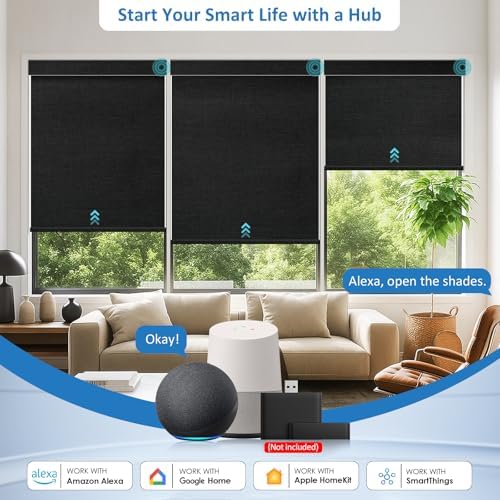 No-Drill Motorized Blackout Blinds with Remote, Black, 35.5" x 72"