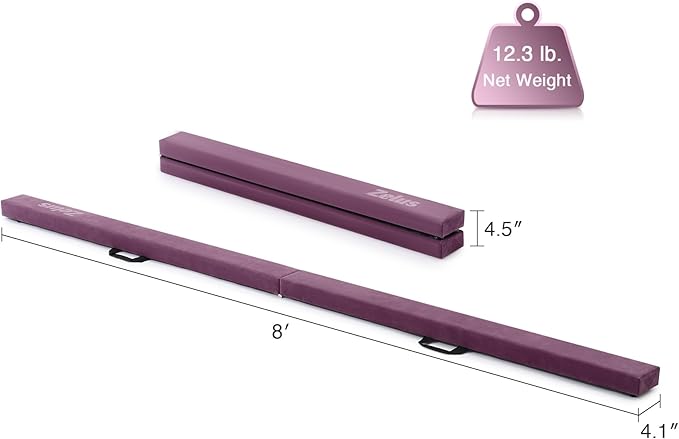 ZELUS 8' Folding Gymnastics Balance Beam, Floor Balance Beam w/Carry Handles