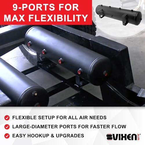 Vixen Air 12V Air Suspension Kit with 200 PSI Compressors and 5 Gallon Tank Onboard Air Ride System for Truck, RV, Car | for Air Bags, Air Springs, Load Leveling, Towing, Train Horns, VXX1208GW/4852DC