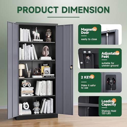 Letaya Metal Garage Storage Cabinets with Lock Door and Adjustable Shelves, Steel Tool Cabinets for Home,Office,Warehouse Organisieren (Black Grey, 72" H)