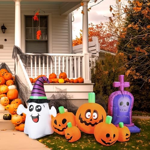 3.7Ft Halloween Inflatable Tombstones Haunted House Prop LED Lights for Halloween Party Holiday Indoor Outdoor Garden Lawn Yard Decorations