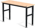 WORKPRO 60" Adjustable Workbench, Rubber Wood Top Heavy-Duty Workstation