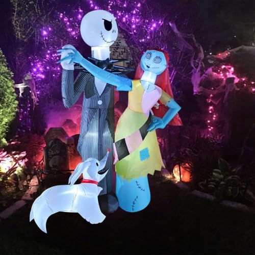 6Ft Inflatable Halloween Outdoor Yard Decoration - Halloween Skeleton Couple and Dog Blow Up Decoration - Built-in LED Lights - Suitable for Garden Lawn Indoor Party Decoration