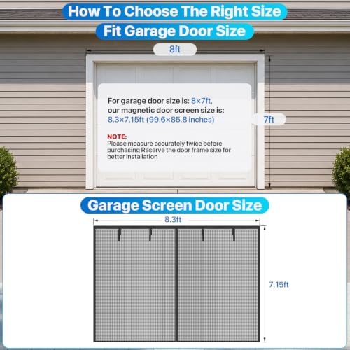 Heavy Duty Garage Screen Door for 1 Car Garage Pull Down, LOVIGA 8×7FT Magnetic Fiberglass Garage Door Screen Garage Net Screen with Magnet, Tear-Resistant, Easy Assemble, Fine Mesh Keep Bugs Out