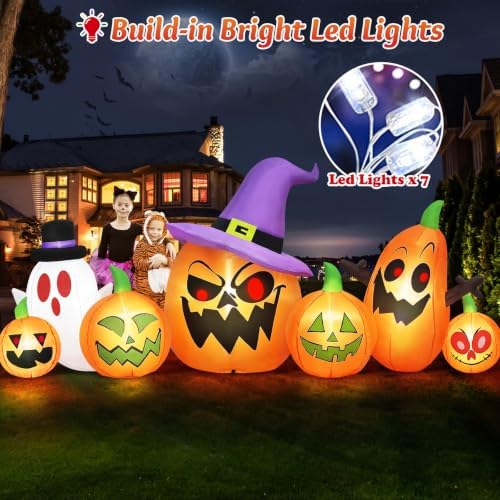 Danxilu 8FT Long Halloween Inflatables Pumpkin Witch Hat & Ghost Combo