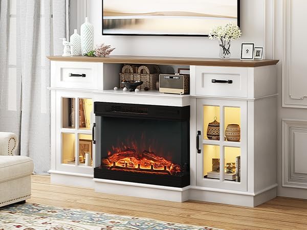 Bonnlo Fireplace TV Stand for up to 65-Inch TVs, Modern Electric Fireplace TV