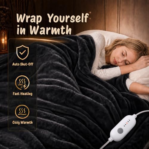 Eydna Electric Heated Blanket Full Size 72"x84",Fast Heating Throw, Soft Plush Microplush for Bed & Couch, 10 Hours Auto Off & 5 Heating Levels, Machine Washable, Gifts for Womens & Family-Dark Gray