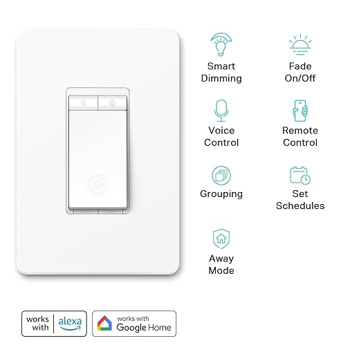 Kasa Smart Dimmer Switch HS220P3, Single Pole, Needs Neutral Wire, 2.4GHz Wi-Fi