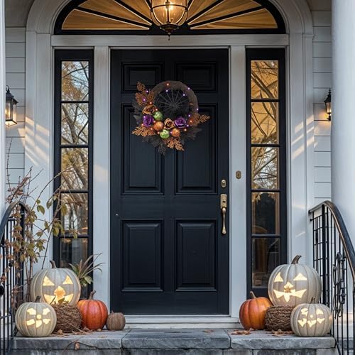 Valery Madelyn 18" Pre-Lit Halloween Wreath for Front Door Decor