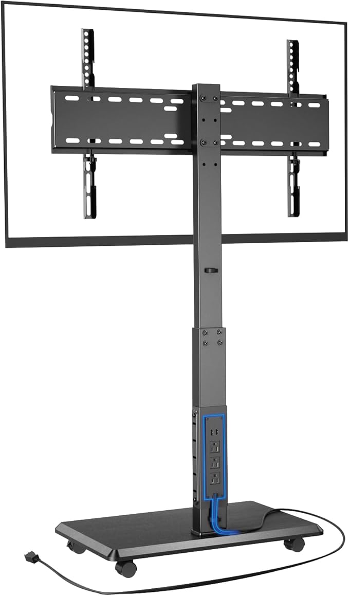 Afaloona Rolling TV Stand with Power Outlet, Mobile TV Stand