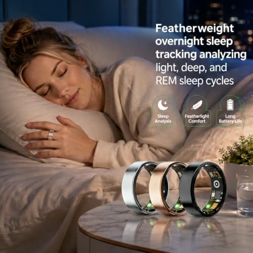 Smart Ring for Women Men, Fitness Tracker Ring with Free App No Subscription Fee, 7 Days Battery Life, Sleep Monitor, Heart Rate & Step Tracker, IP68 Waterproof, Android/iOS Compatible(Silver,8)