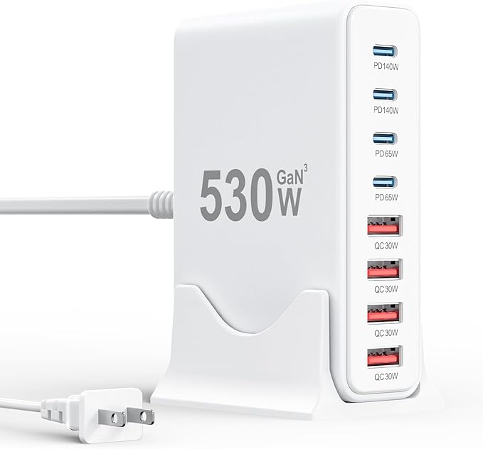 530W USB C Charger Block, 8-Port USB C Charging Station GaN IV Travel